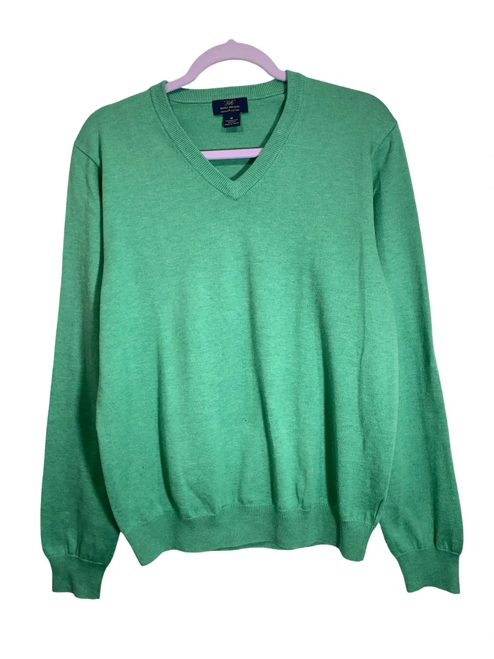 Brooks Brothers 346 Men’s Green 100% Cotton V-Neck Sweater Size S stealth wealth